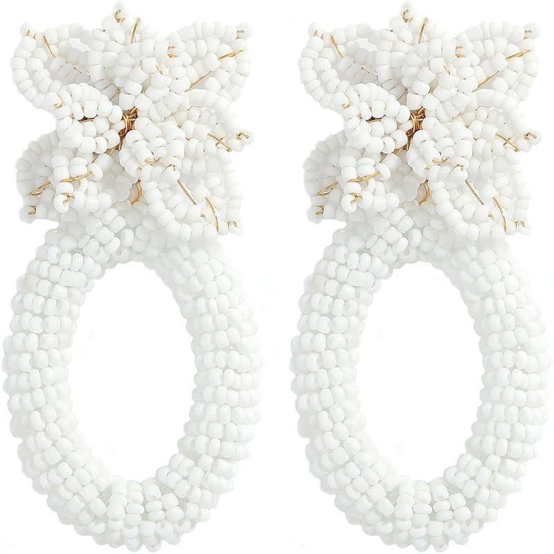 LITRENDY Beaded Earrings Handmade Multicolored Seed Bead Summer Bohemian Tassel Dangle Earrings C... | Amazon (US)