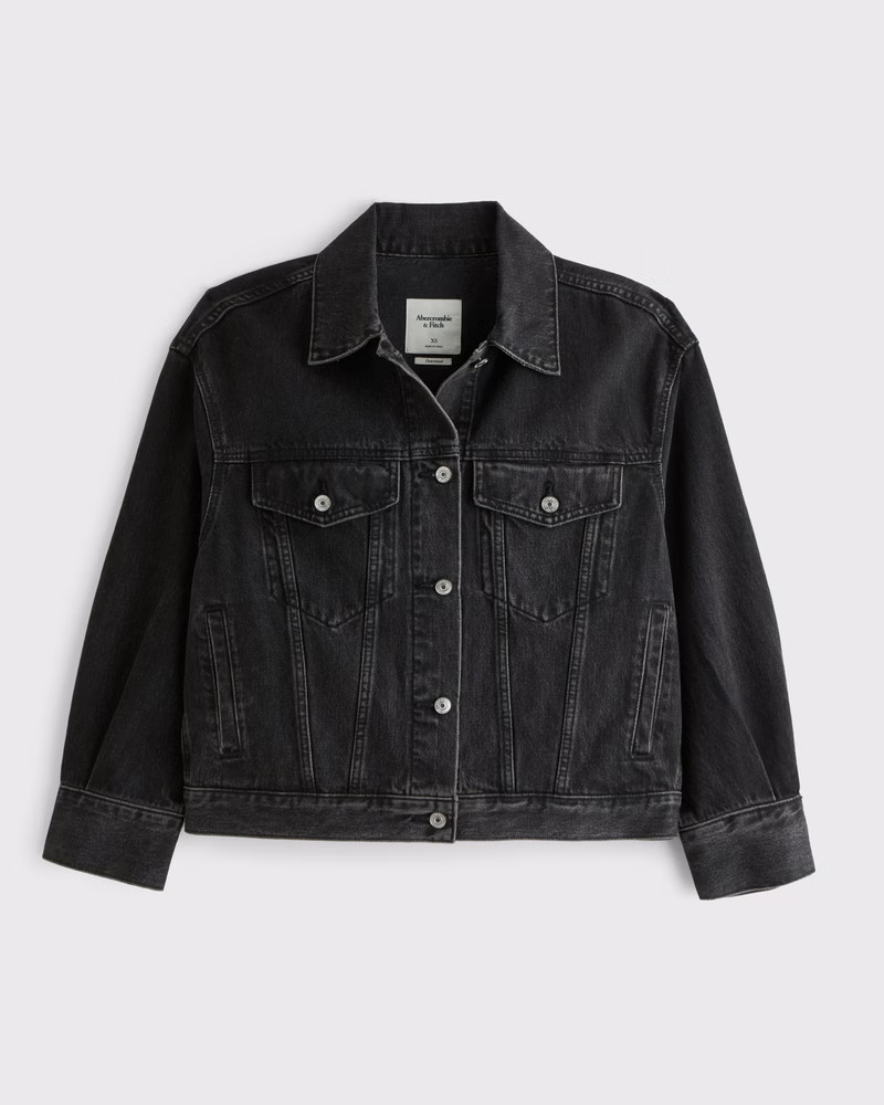 Women's Oversized Distressed Denim Trucker Jacket | Women's Coats & Jackets | Abercrombie.com | Abercrombie & Fitch (US)