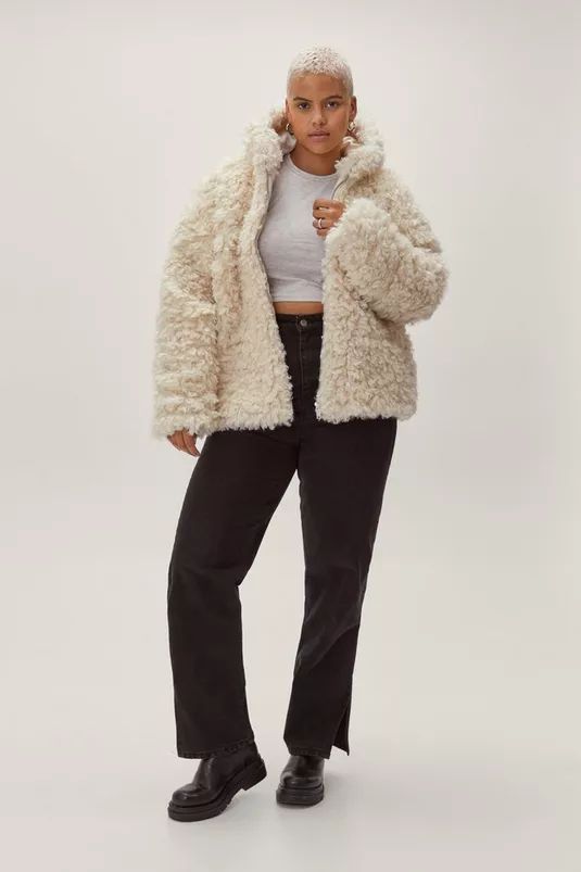 Plus Size Teddy Faux Fur Zip Through Jacket | Nasty Gal (US)