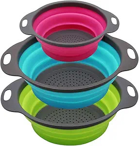Qimh Collapsible Colander Set of 3 Round Silicone Kitchen Strainer Set - 2 pcs 4 Quart and 1 pcs ... | Amazon (US)