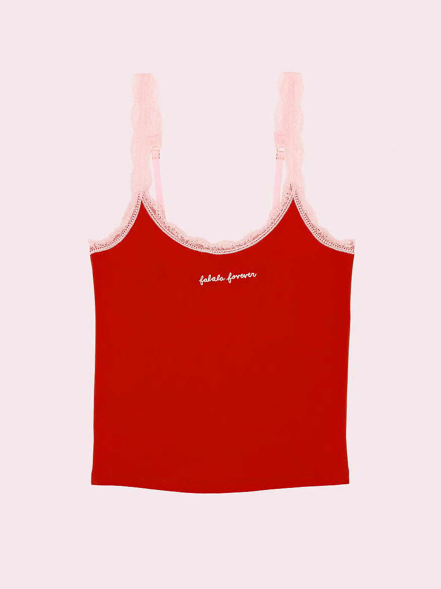 Buy PINK x LoveShackFancy Cotton Cami, Lipstick - Order Pajama Tops online - PINK US | Victoria's Secret (US / CA )