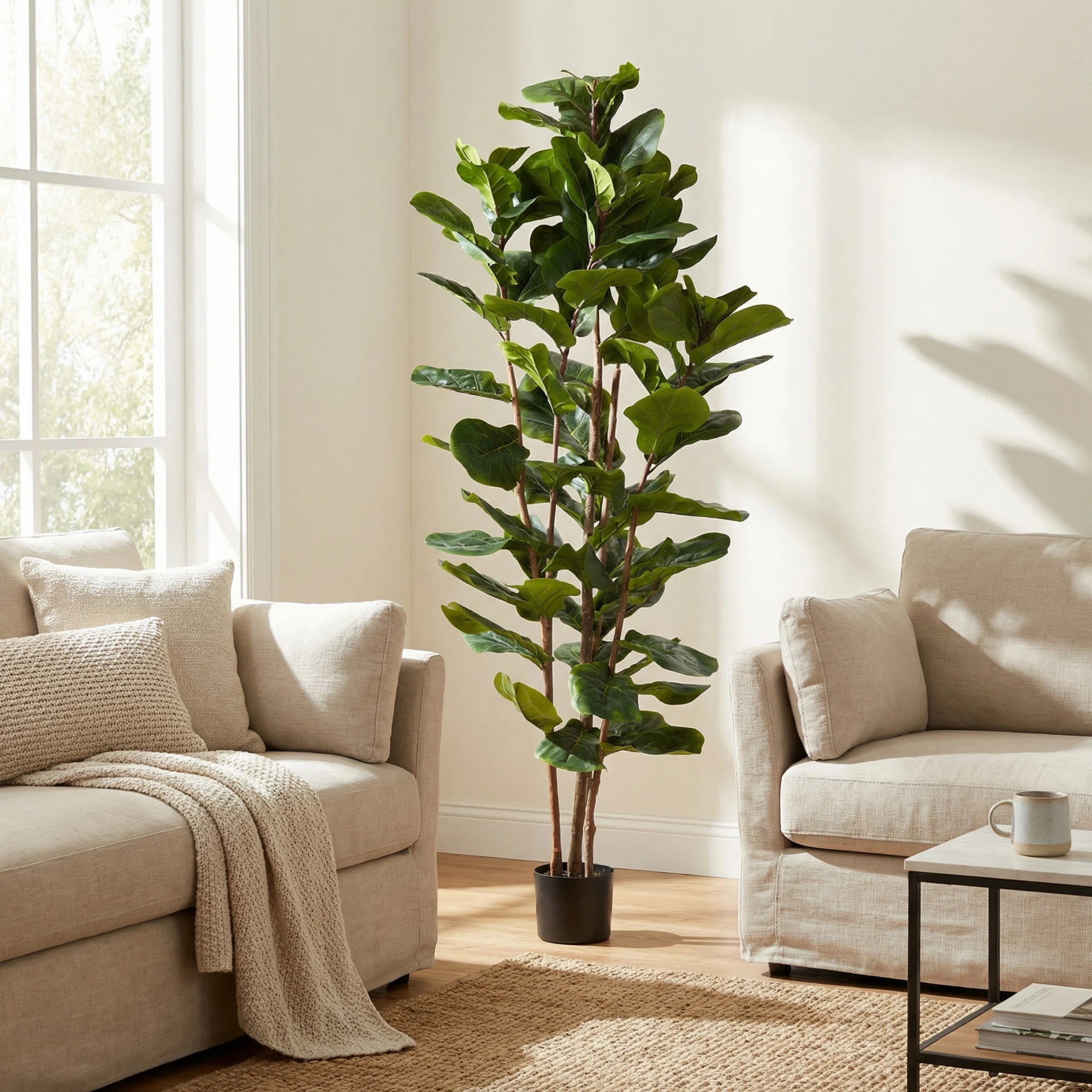Pure Garden 72" Artificial Fiddle Leaf Fig Tree - Faux Plant with Pot and Natural Feel Leaves for... | Wayfair North America