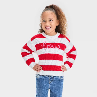 Toddler Girls' Valentine's Day Love Pullover Sweater - Cat & Jack™ Dark Red | Target