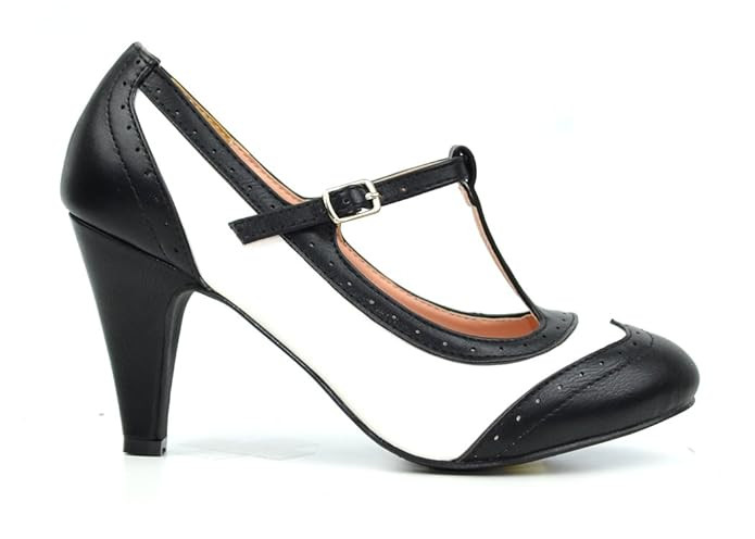 Chase & Chloe Kimmy-51 Women's Two Tone T-Strap Pump | Amazon (US)