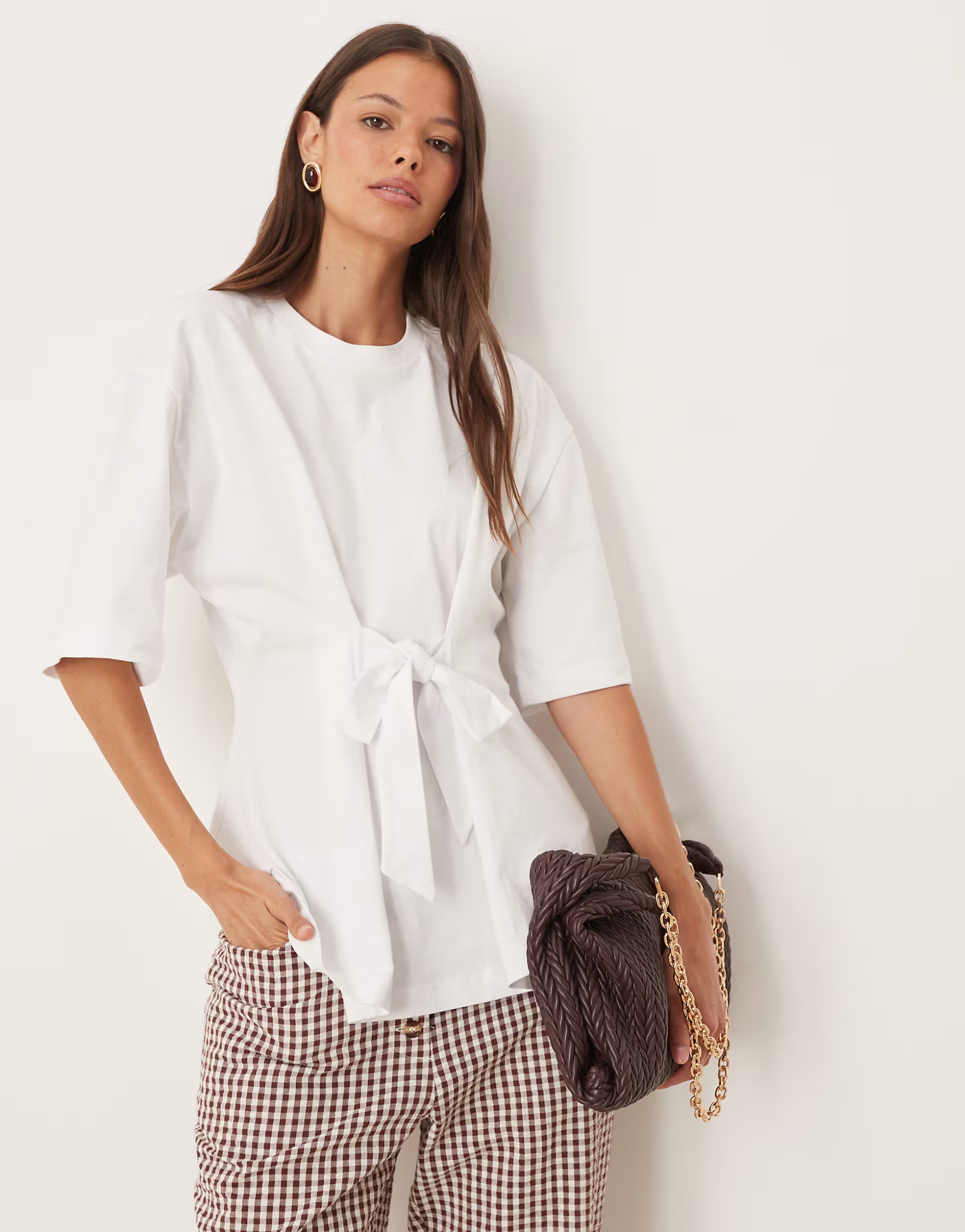 ASOS DESIGN oversized t-shirt with tie cinch waist in white | ASOS | ASOS (Global)