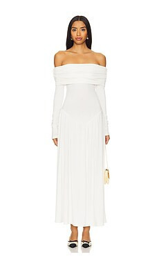 WeWoreWhat Off Shoulder Ruched Midi Dress in Ivory from Revolve.com | Revolve Clothing (Global)