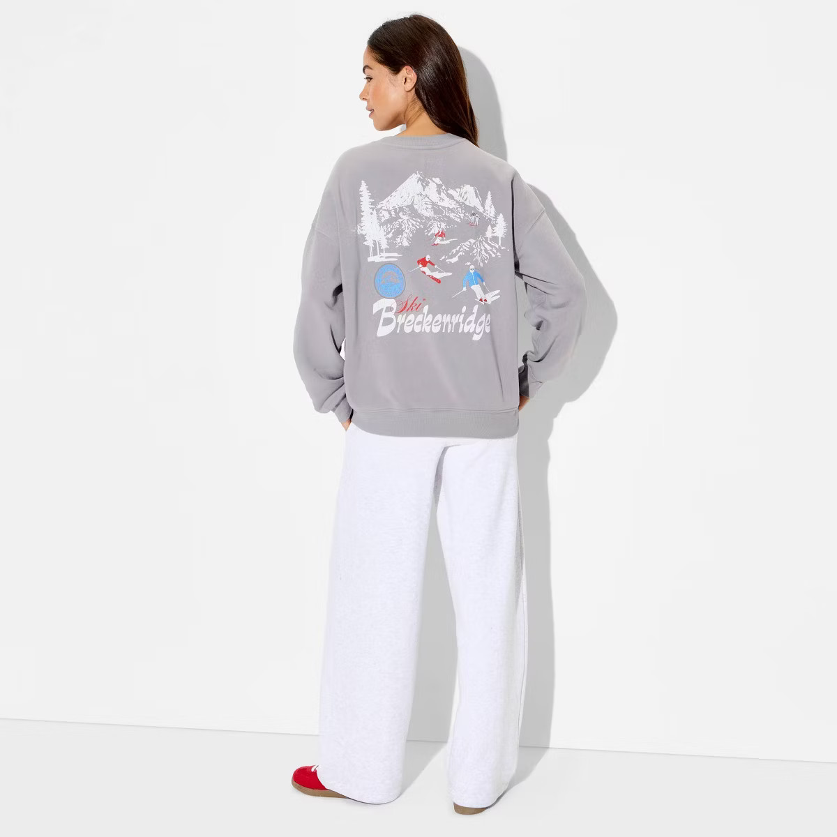 Women's Breckenridge Ski Fleece Graphic Pullover Sweatshirt - Charcoal Gray | Target