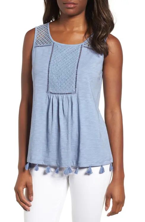 Caslon® Tassel Trim Embroidered Tank (Regular & Petite) | Nordstrom