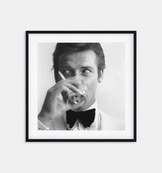 Roger Moore - Black & White - Movie Photo - Framed Poster Print | Etsy (US)