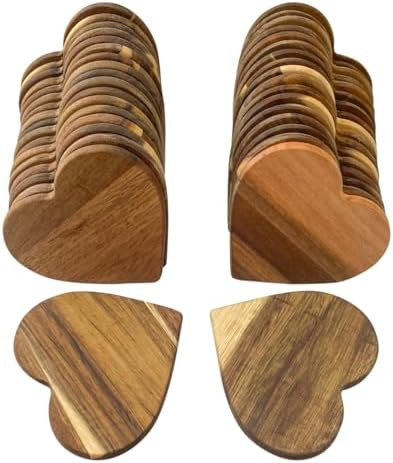 36 Pack 4 Inch Heart Shaped Coaster for Valentine's Day Acacia Wood Drink Coasters for Fathers Da... | Amazon (US)