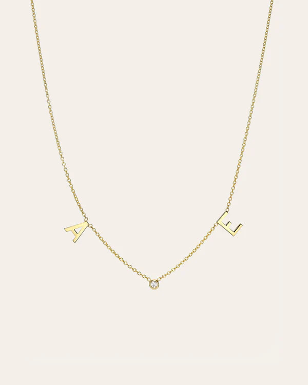 14k Gold Space Initial and Diamond Bezel Necklace | Zoe Lev Jewelry