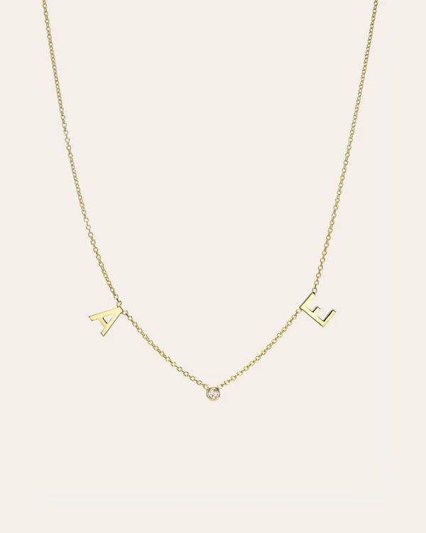 14k Gold Space Initial and Diamond Bezel Necklace | Zoe Lev Jewelry