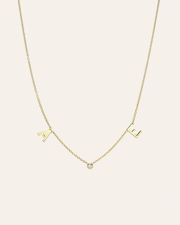 14k Gold Space Initial and Diamond Bezel Necklace | Zoe Lev Jewelry