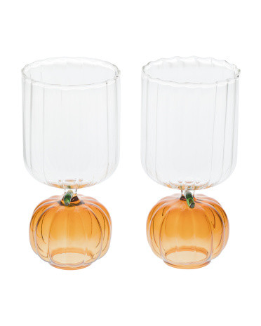 2pk Figural Pumpkin Stem Wine Glasses | TJ Maxx