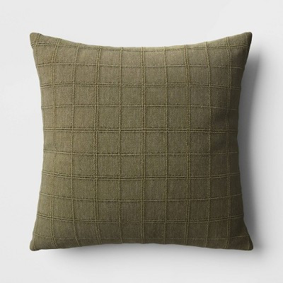 Oversized Woven Washed Windowpane Square Throw Pillow Green - Threshold™: Decorative, Indoor, Zipper Closure, Removable Cover | Target