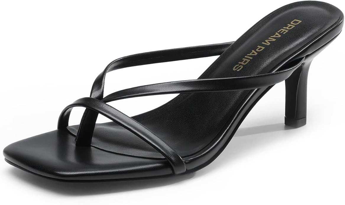 DREAM PAIRS Heels for Women Flip Flops Kitten Low Heels Open Square Toe Thong Heeled Sandals, Sex... | Amazon (US)