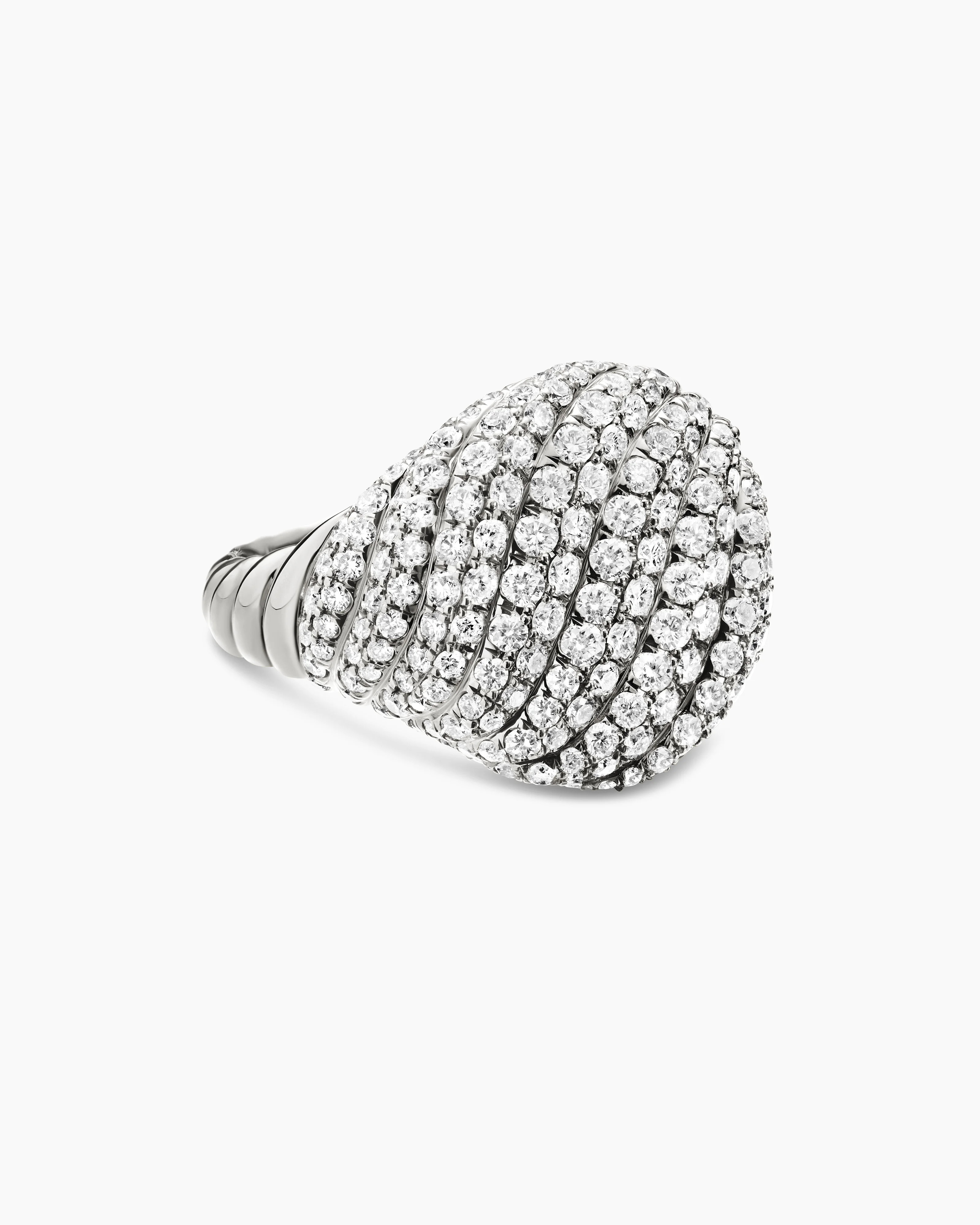 David Yurman | Sculpted Cable Pinky Ring in 18K White Gold with Diamonds, 13mm | David Yurman