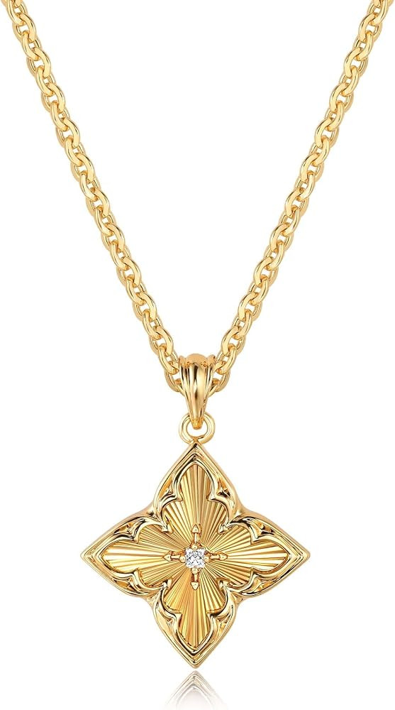 LOYATA Gold Clover Necklaces for Women,Dainty 14K Gold Plated Cubic Zirconia Four Leaf Clover Nec... | Amazon (US)