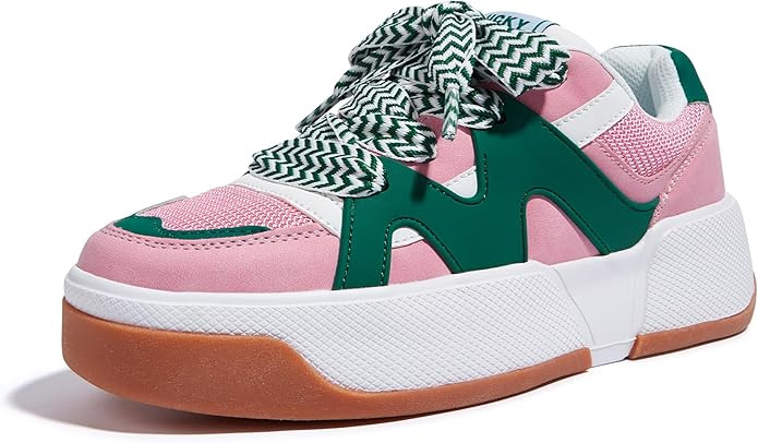 LUCKY STEP Women’s Platform Fashion Sneakers Lace up Casual Faux Leather Comfortable Thick Sole... | Amazon (US)