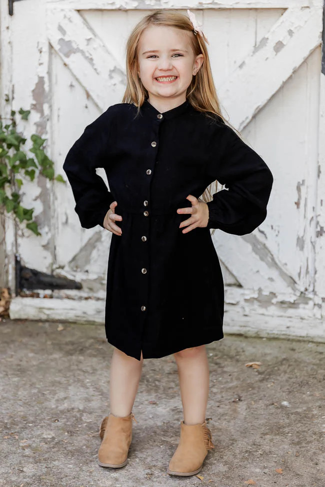 State Of Success Kids Black Button Front Dress | Pink Lily