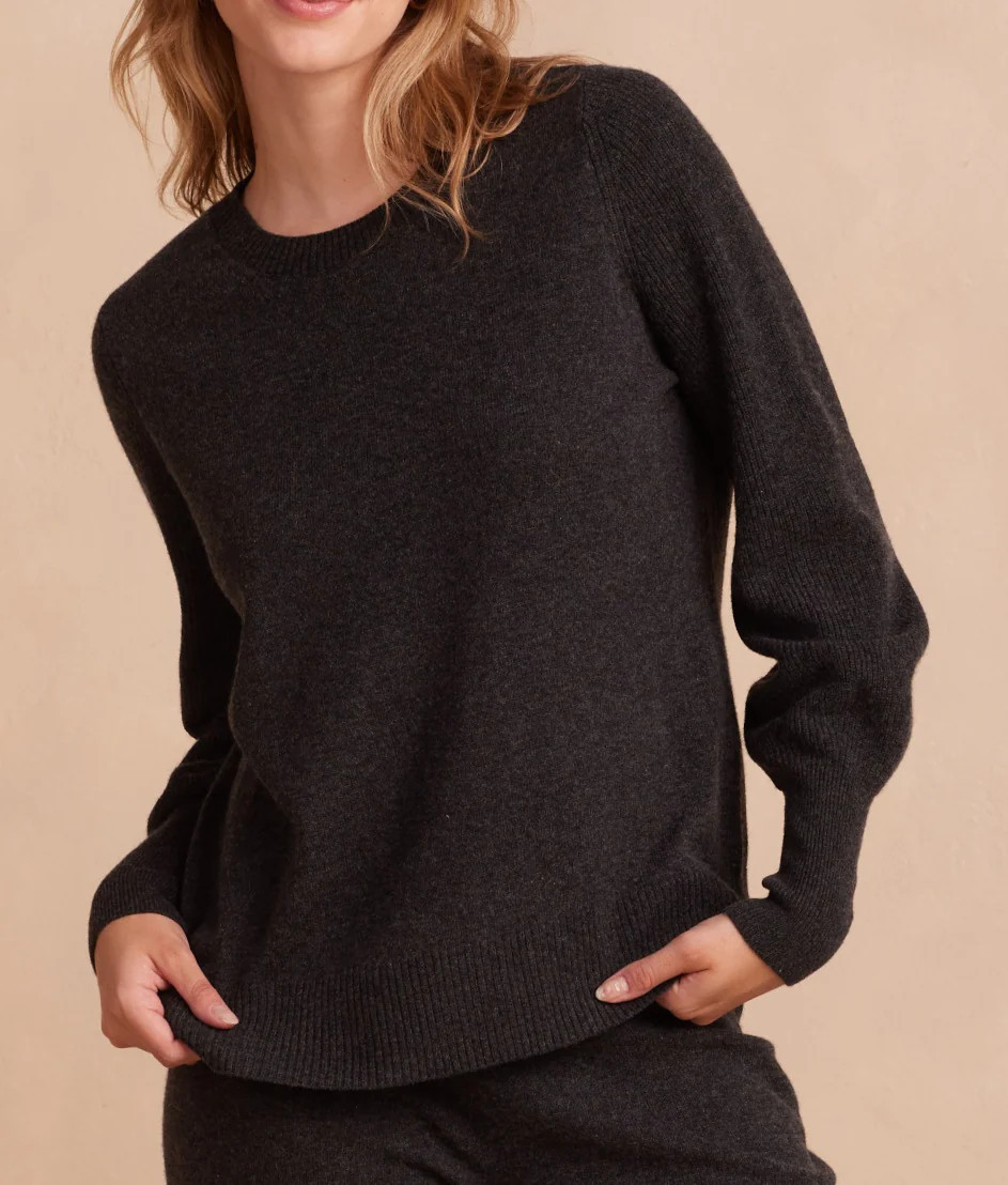 Summersalt The Coziest Cashmere Blend Bishop-Sleeve Sweater - Charcoal Size: Medium | SummerSalt