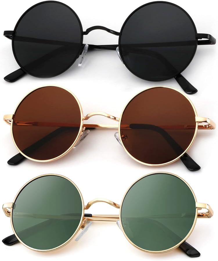 KALIYADI Round Polarized Sunglasses for Men Women Retro Metal Hippie Circle Style Sun Glasses UV ... | Amazon (US)
