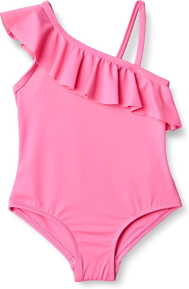 Amazon Essentials Girls and Toddlers' Asymmetric Frill One-Piece Swimsuit | Amazon (US)