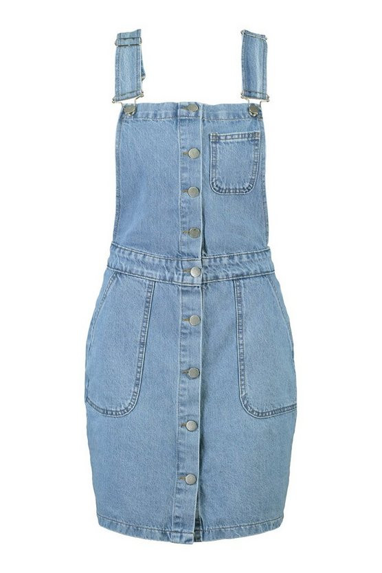 Denim Button Down Pinafore Dress | Boohoo.com (US & CA)