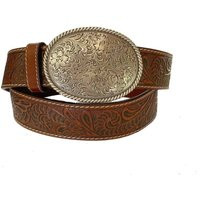 Tooled Brown Leather Belt - Removable Strap USA Silver Large Oval Engraved Western Buckle Trophy Rid | Etsy (US)