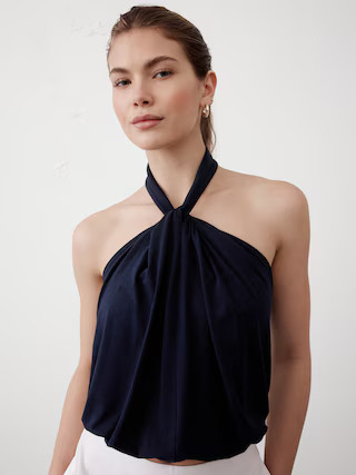 Twist-Neck Cropped Halter Top | Banana Republic Factory