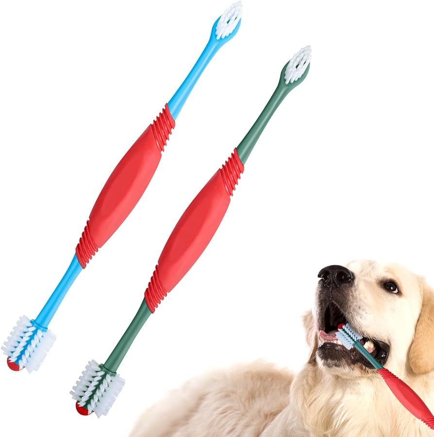 2PCS Dog Toothbrush 360 Degree Dog Tooth Brush, Dual Head Dog Tooth Brushing Kit Non Slip Toothbr... | Amazon (US)