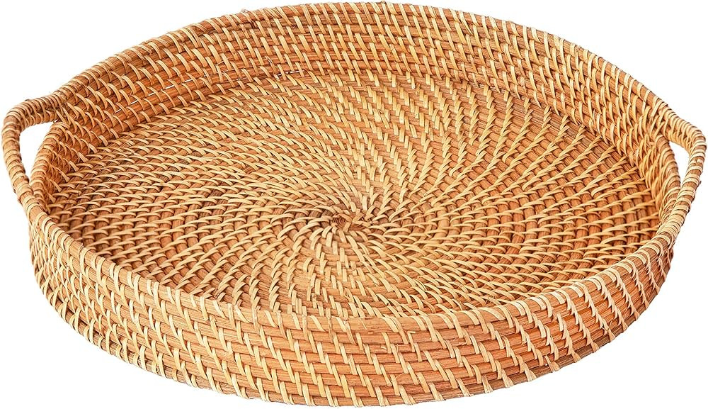 Artera Round Wicker Rattan Tray - 18 inches, Hand Woven Tray for Coffee Table, Ottoman, Natural S... | Amazon (US)