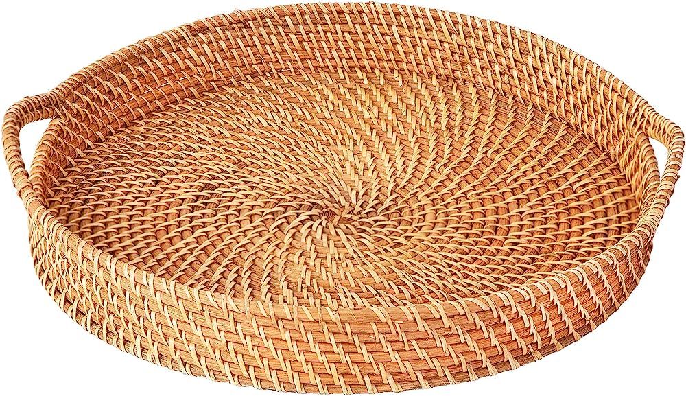 Artera Round Wicker Rattan Tray - 18 inches, Hand Woven Tray for Coffee Table, Ottoman, Natural S... | Amazon (US)