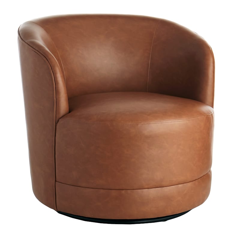 Crosby St. Sawyer Swivel Faux Leather Chair, Cognac | At Home