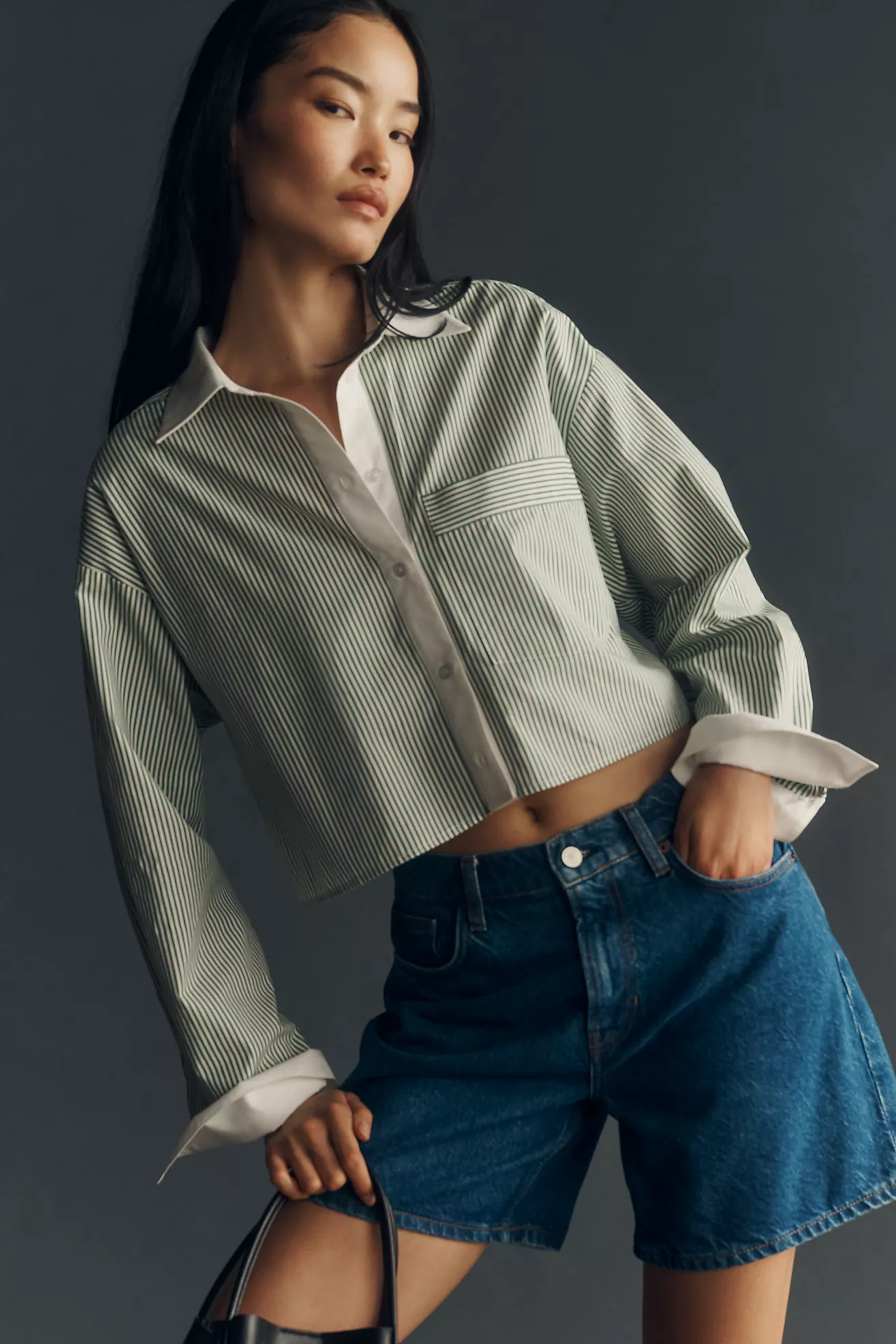 Maeve Cotton Crop Buttondown Shirt | Anthropologie (US)
