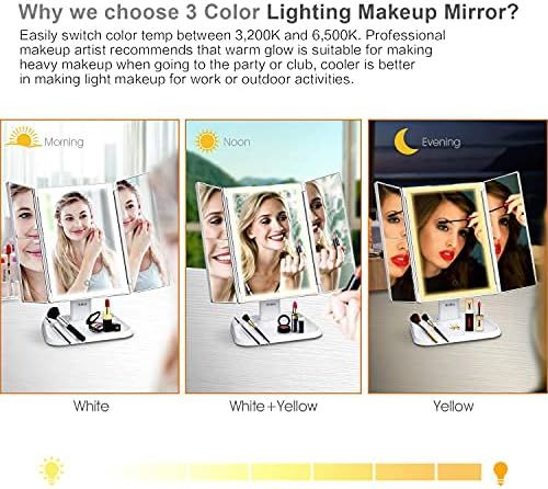 Makeup Mirror Vanity Mirror with Lights - 3 Color Lighting Modes 72 LED Trifold Mirror, 1x/2x/3x ... | Amazon (US)