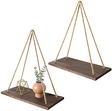 Amazon.com: Mkono Wall Hanging Shelves Set of 2 Rustic Wood Floating Shelf with Rope Cozy Room De... | Amazon (US)