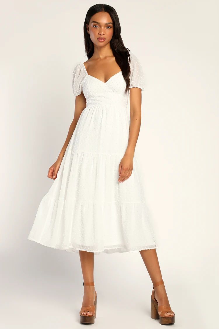 Tier for the Sunshine White Tiered Backless Clip Dot Midi Dress | Lulus (US)