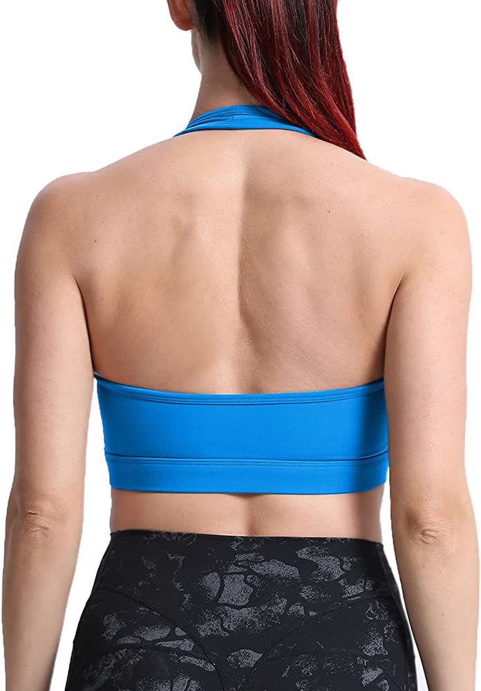 Aoxjox Women's Workout Sports Bras Fitness Backless Padded Halter Bra Yoga Crop Tank Top | Amazon (US)