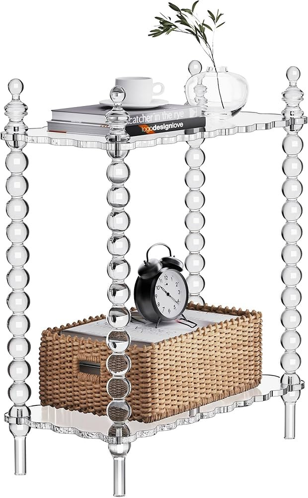 Acrylic Side Table 2-Tier, Clear Nightstand with Storage, Narrow Bedside End Table for Small Spac... | Amazon (US)