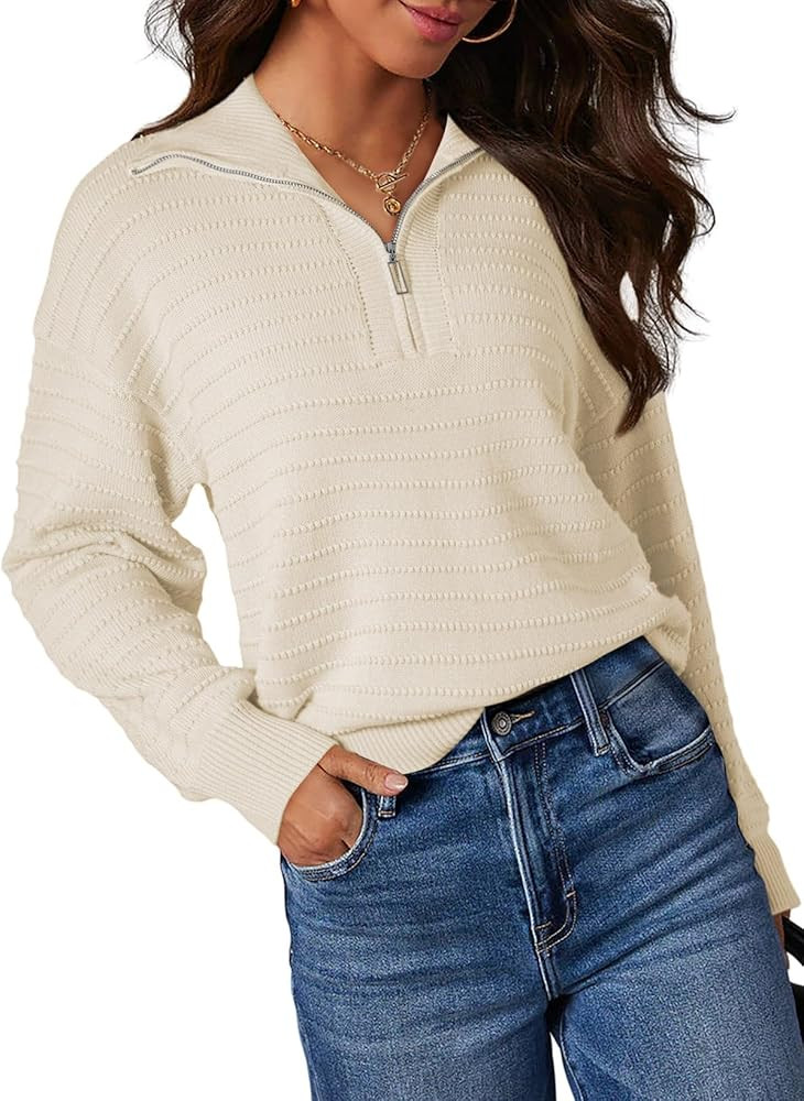 Dokotoo Womens Quarter Zip Pullover Turtleneck Sweater Long Sleeve Fall Outfits Ribbed Knit Winte... | Amazon (US)