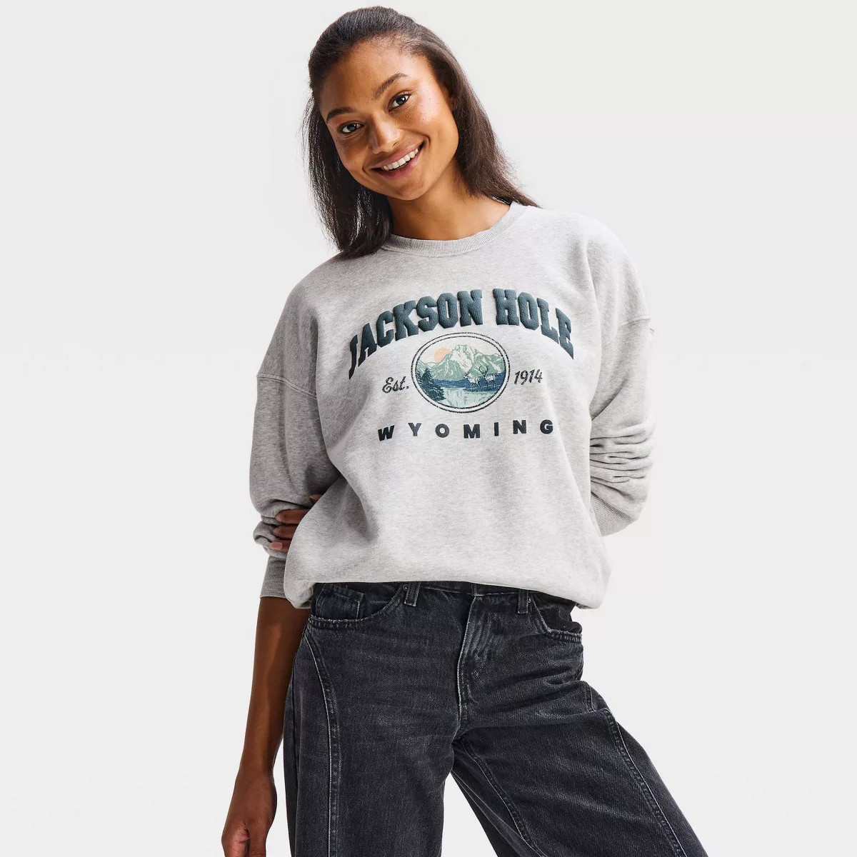 Women's Jackson Hole Fleece Graphic Pullover Sweatshirt - Heather Gray XXS | Target