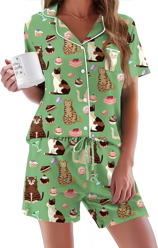 Ekouaer Pajamas Set for Women Short Sleeve Sleepwear Button Down Pjs Soft 2 Piece Lounge Sets XS-... | Amazon (US)