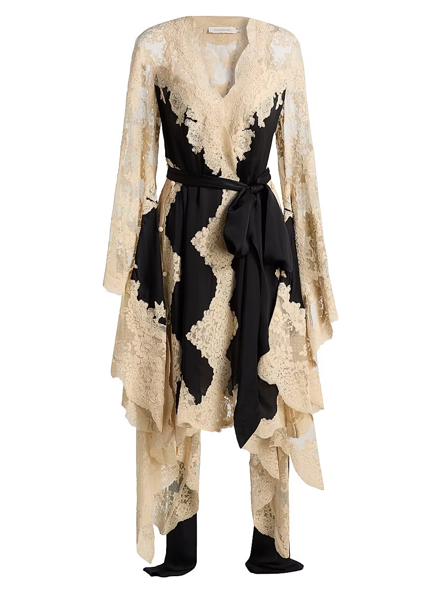 Women's Hypnotic Lace & Satin Wrap Dress - Black - Size 0 | Saks Fifth Avenue