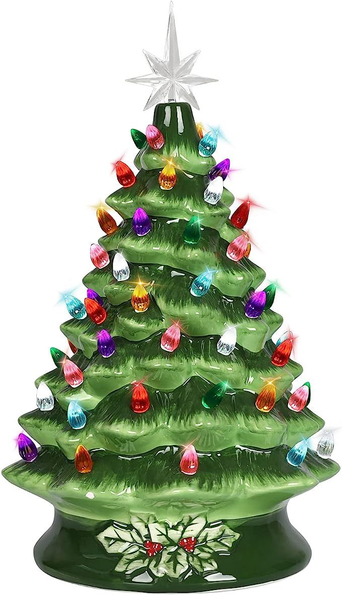 Christmas Ceramic Tree-Tabletop Christmas Tree with Lights-Lighted Vintage Ceramic Tree-Painted C... | Amazon (US)