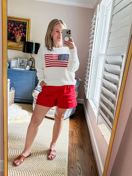This Target sweater is the best find ever. It looks just like Tuckernuck! It fits oversized, so you can easily go down a size. I have a small and could have done XS. Summer sweater // summer outfit idea // 4th of July outfit // Fourthofjuly // American flag 

#LTKFindsUnder50 #LTKSeasonal #LTKStyleTip