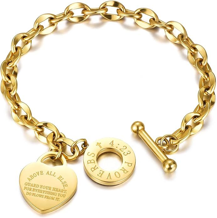 Emibele Charm Bracelet for Women Teen Girls, Anchor Bracelet Engraved Bible Verse Proverbs 4:23 S... | Amazon (US)