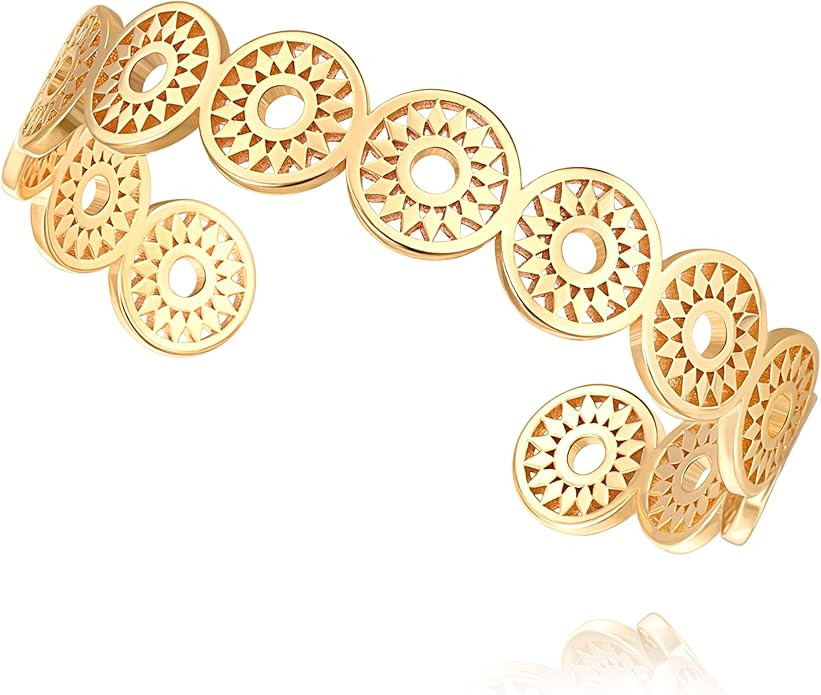 18K Gold Plated Link Chain Bracelets Dainty Bead Ball Chain Boho Cuff Bangle Bracelets for Women ... | Amazon (US)