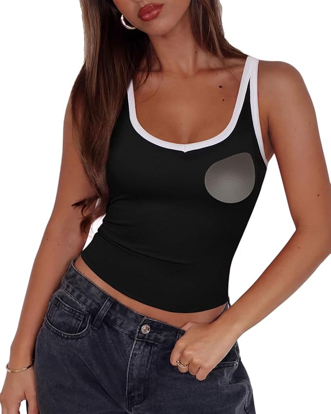 SUUKSESS Women Padded Cotton Ribbed V Neck Tank Top Summer Basic Going Out Tops | Amazon (US)