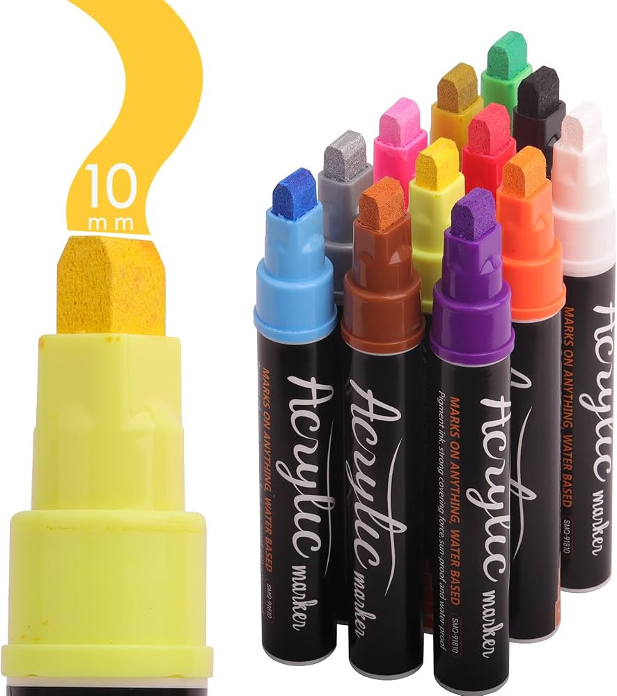 VIANZE Jumbo 12Colors Markers, Acrylic Paint Pens, 10mm Felt Tip Jumbo Poster Markers,Waterproof ... | Amazon (US)